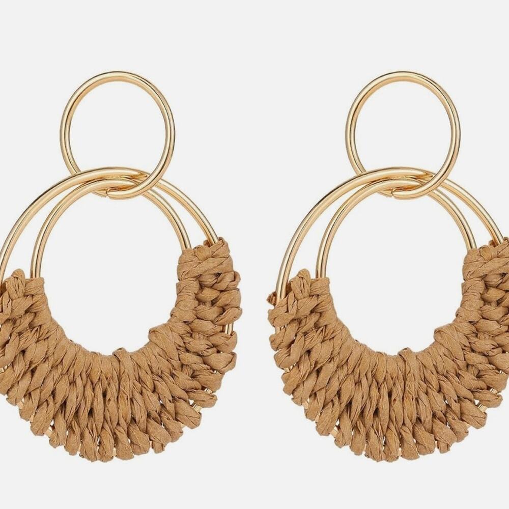 Natural Raffia Wrapped Earrings